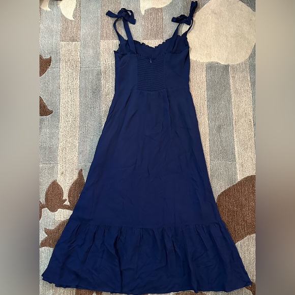 Reformation Sleeveless Navy Blue Flirty Nikita Shoulder Tie Crepe Midi Dress - Picture 7 of 11